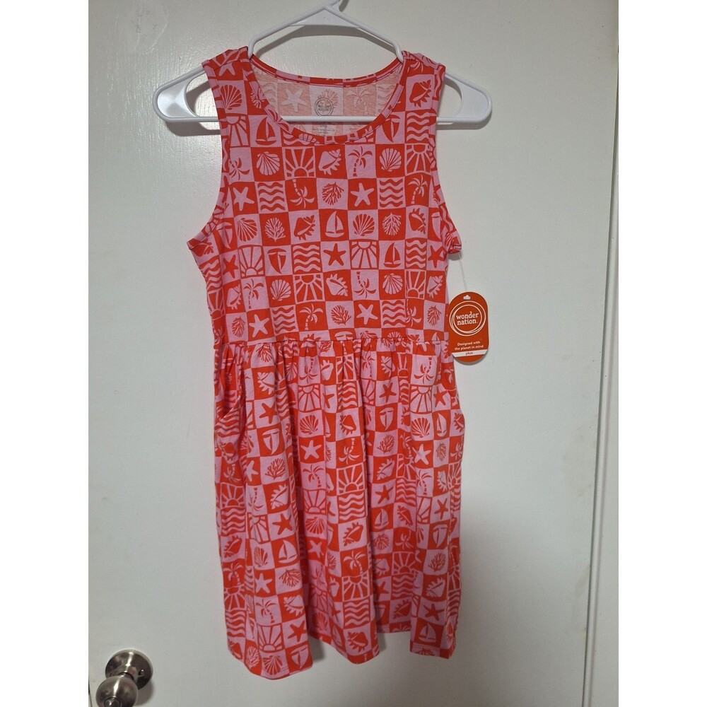Wonder Nation Girls L 10-12 Plus Tank Dress Pink Orange Coastal Nautical NWT